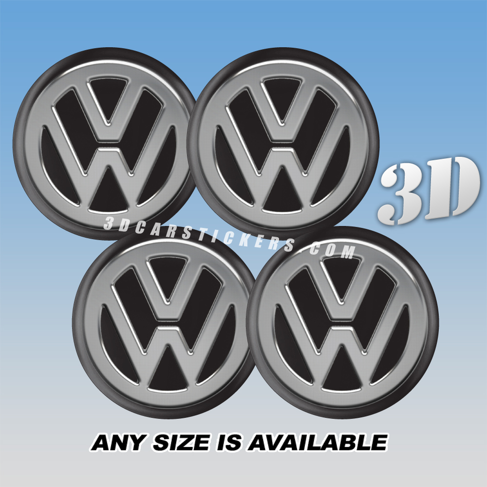 VOLKSWAGEN Decals For Wheel Center Caps — Silver Logo/Black Background