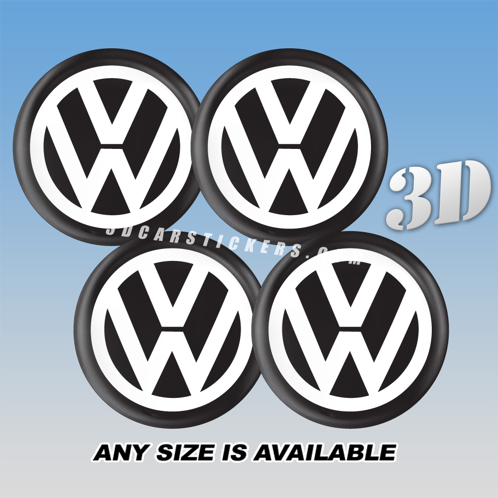 VOLKSWAGEN Decals For Wheel Center Caps — White Logo/Black Background