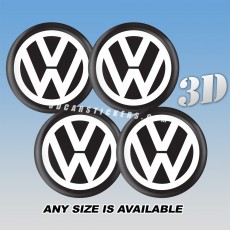 VOLKSWAGEN Decals For Wheel Center Caps — White Logo/Black Background