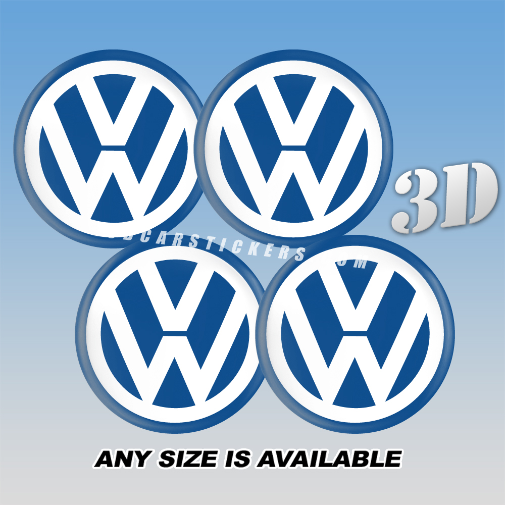 VOLKSWAGEN Decals For Wheel Center Caps — White Logo/Blue Background