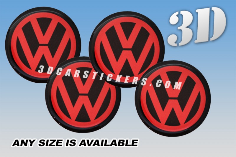 VOLKSWAGEN 3d car wheel center cap emblems stickers decals  :: Red logo/black background ::