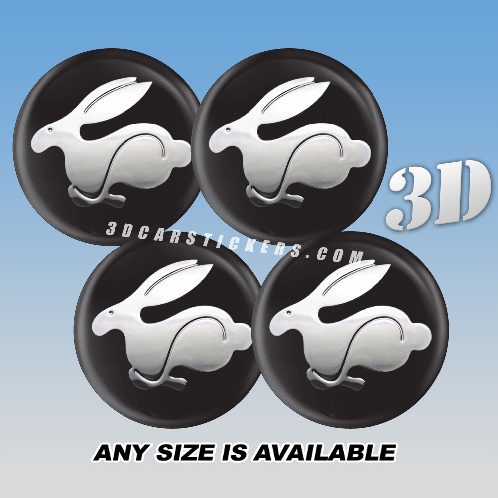 VOLKSWAGEN RABBIT Decals For Wheel Center Caps — Silver Logo/Black Background