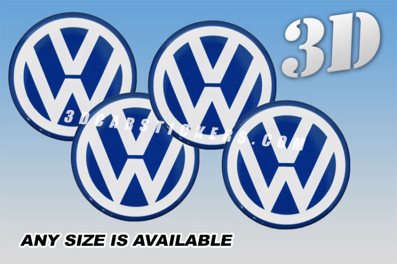 VOLKSWAGEN 3d car wheel center cap emblems stickers decals  :: White logo/blue background ::