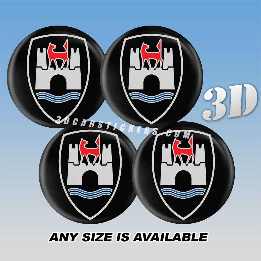 WOLFSBURG EDITION Decals For Wheel Center Caps — Silver/Blue/Red Logo/Black Background