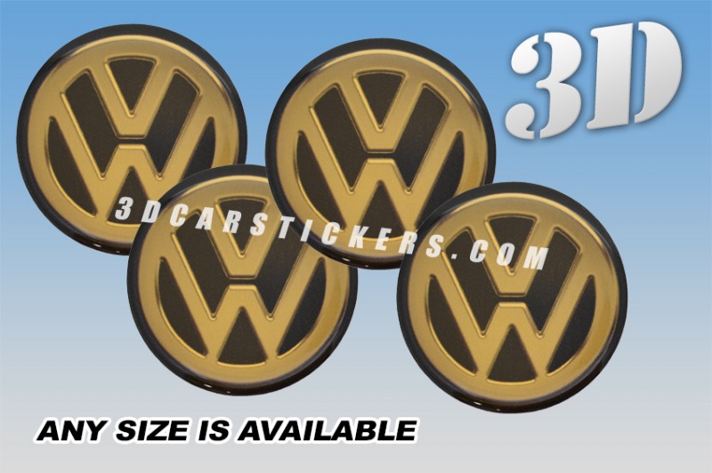 VOLKSWAGEN 3d car wheel center cap emblems stickers decals  :: Gold logo/black background ::