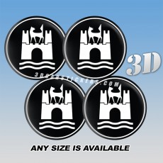 WOLFSBURG EDITION Domed Decals For Wheel Center Caps — White Logo/Black Background