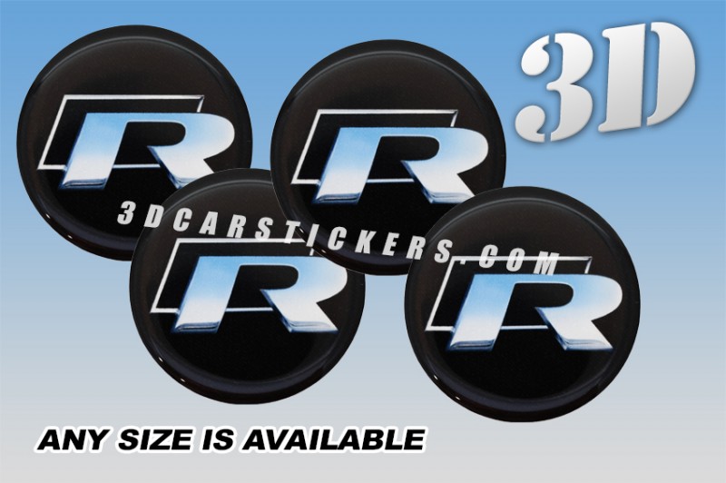 VOLKSWAGEN R-LINE 3d car wheel center cap emblems stickers decals  :: Silver logo/black background ::