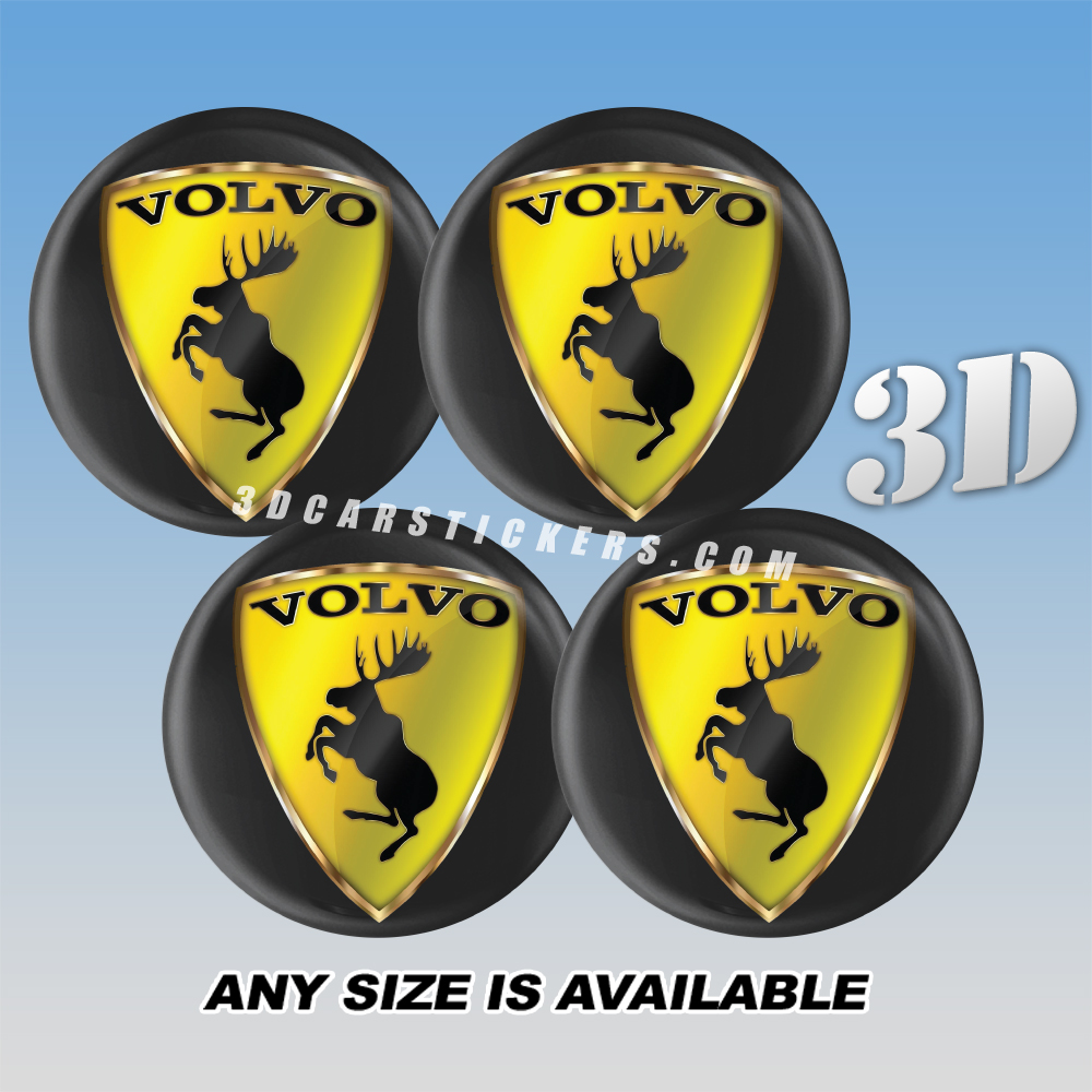 VOLVO Decals For Wheel Center Caps — Yellow Shield/Black Deer/Black Background