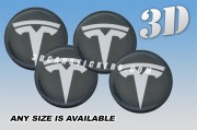 TESLA 3d car wheel center cap emblems stickers decals  :: Silver logo/graphite background ::