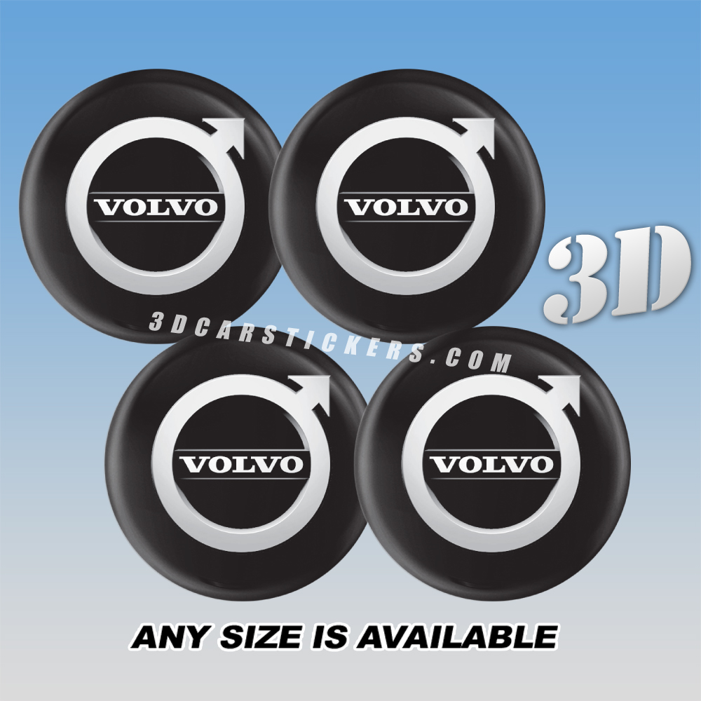 VOLVO NEW LOGO Decals For Wheel Center Caps — Silver Logo/Black Background