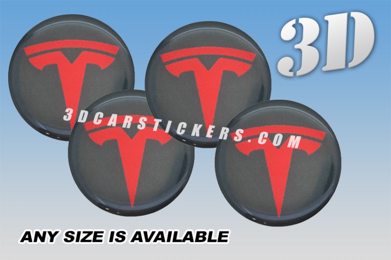 TESLA 3d car wheel center cap emblems stickers decals  :: Red logo/graphite background ::