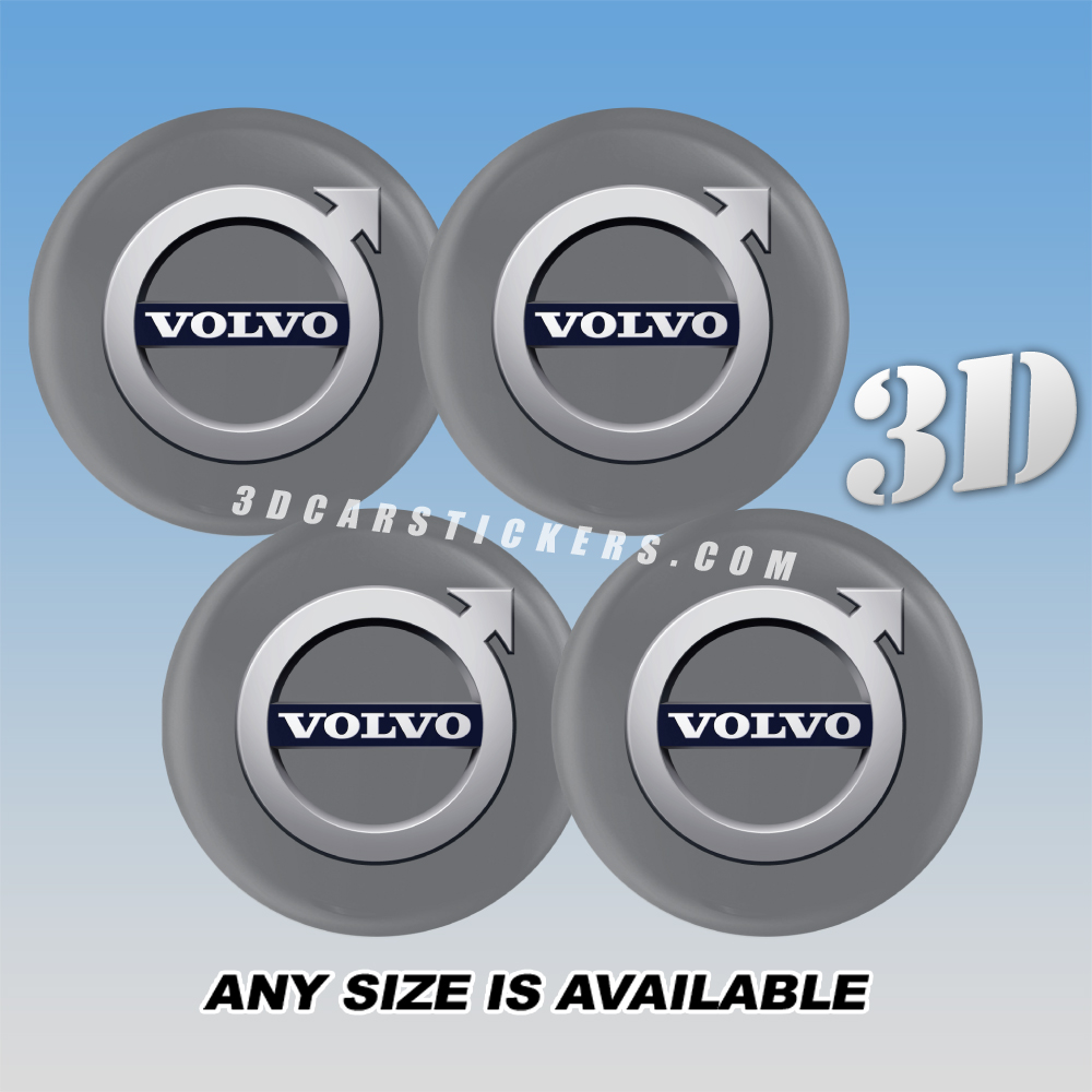 VOLVO NEW LOGO Decals For Wheel Center Caps — Silver Logo/Graphite Background