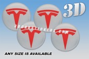TESLA 3d car wheel center cap emblems stickers decals  :: Red logo/Silver background ::
