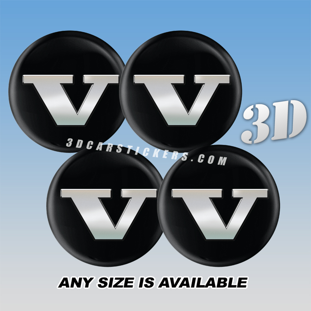 VOLVO V Decals For Wheel Center Caps — Silver Logo/Black Background