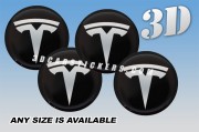 TESLA 3d car wheel center cap emblems stickers decals  :: Silver logo/black background ::
