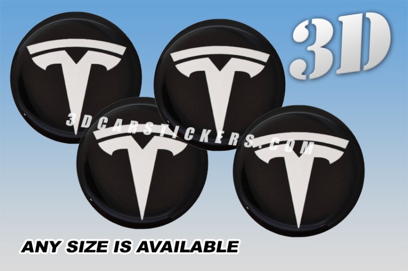 TESLA 3d car wheel center cap emblems stickers decals  :: White logo/Black background ::
