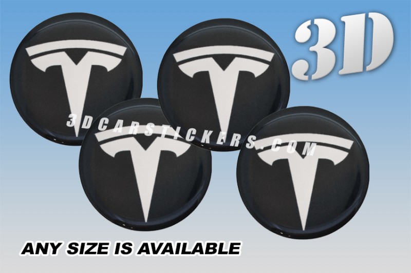 TESLA 3d car wheel center cap emblems stickers decals  :: White logo/graphite background ::