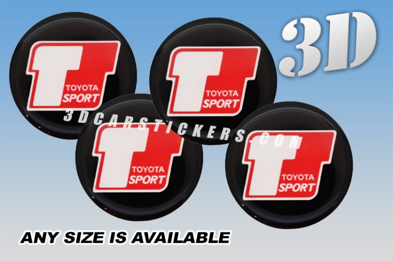 TOYOTA SPORT 3d car wheel center cap emblems stickers decals  :: White/Red logo/Black background ::