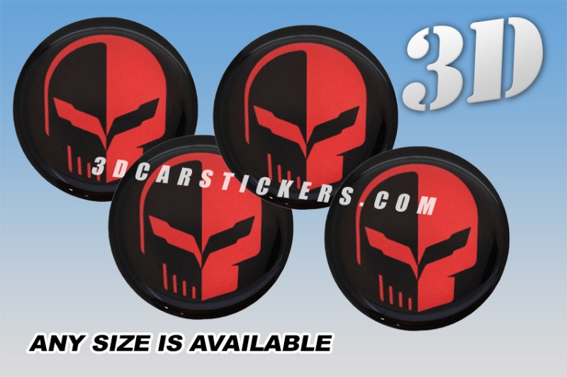 CORVETTE JAKE SCULL 3d car wheel center cap emblems stickers decals  :: Red logo/black background ::
