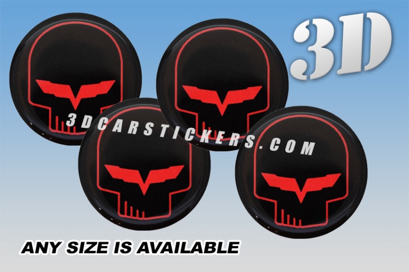 CORVETTE JAKE SCULL 3d car wheel center cap emblems stickers decals  :: Red outline/black background ::