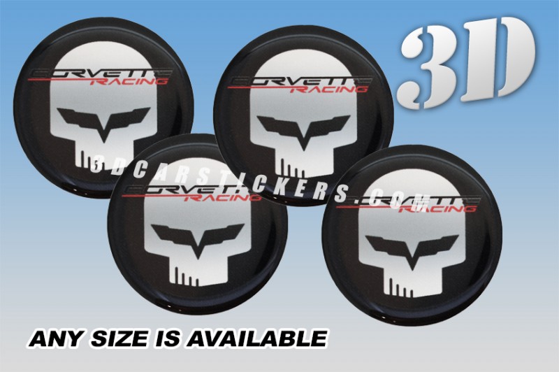 CORVETTE RACING JAKE 3d car wheel center cap emblems stickers decals  :: Silver scull/Black/Red writing/black background ::