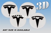 TESLA 3d car wheel center cap emblems stickers decals  :: Black logo/White background ::