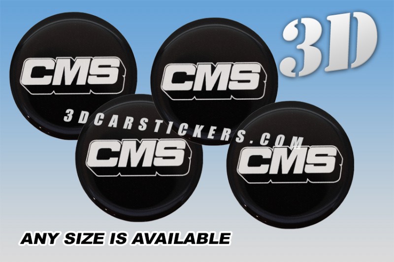 CMS 3d car wheel center cap emblems stickers decals  :: White logo/black background ::