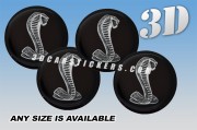 MUSTANG COBRA SHELBY 3d car wheel center cap emblems stickers decals  :: Silver logo/black background ::