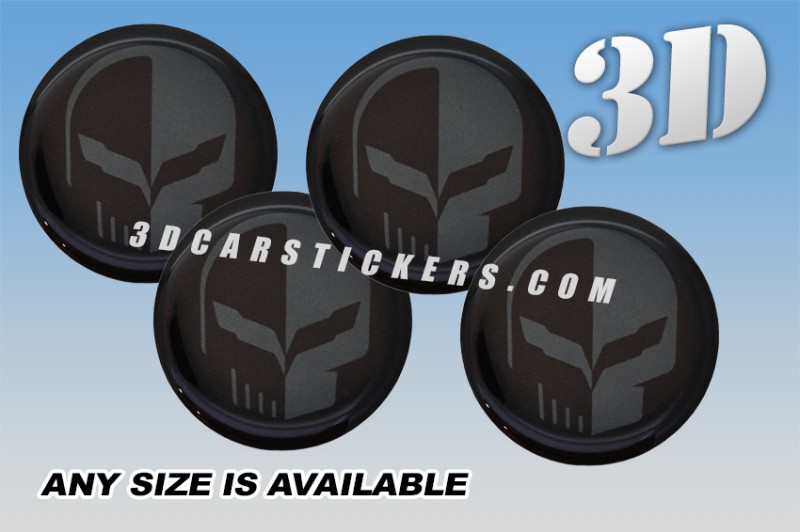 CORVETTE JAKE SCULL 3d car wheel center cap emblems stickers decals  :: Graphite logo/black background ::