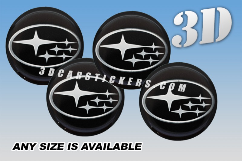 SUBARU 3d car wheel center cap emblems stickers decals  :: Silver logo/black background ::