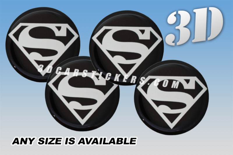 SUPERMAN 3d domed car wheel center cap emblems stickers decals :: Silver  logo/black background 