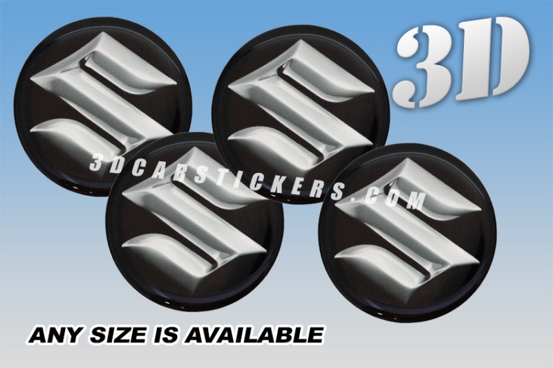 SUZUKI 3d domed car wheel center cap emblems stickers decals  :: Silver logo/black background ::