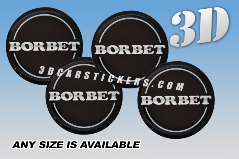 BORBET 3d domed car wheel center cap emblems stickers decals  :: Silver logo/Silver otline/black background ::