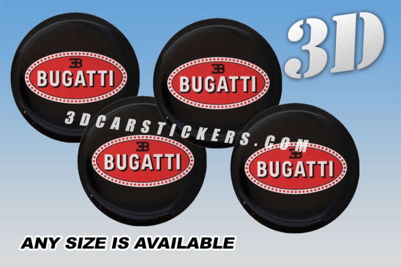 BUGATTI 3d domed car wheel center cap emblems stickers decals  :: Red logo/black background ::