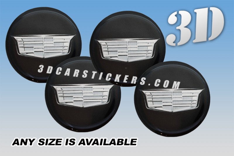 CADILLAC NEW LOGO 3d domed car wheel center cap emblems stickers decals  :: Silver logo/black background ::