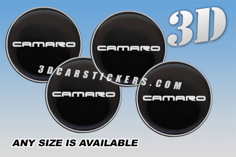 CAMARO 3d domed car wheel center cap emblems stickers decals  :: White logo/black background ::