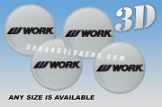 WORK WHEELS 3d domed car wheel center cap emblems stickers decals  :: Black/silver background ::