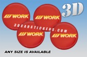 WORK WHEELS 3d domed car wheel center cap emblems stickers decals  :: Gold logo/red background ::