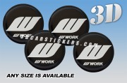 WORK WHEELS 3d domed car wheel center cap emblems stickers decals  :: Silver big logo/black background ::