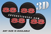 CHEVROLET SS 3d domed car wheel center cap emblems stickers decals  :: Red logo/White outline/black background ::