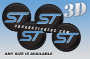 FORD ST 3d domed car wheel center cap emblems stickers decals  :: Blue logo/Silver outline/black background ::