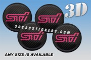 STI 3d domed car wheel center cap emblems stickers decals  :: Pink logo/carbon background ::