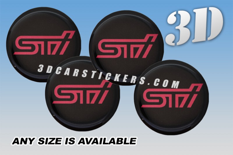 STI 3d domed car wheel center cap emblems stickers decals  :: Pink logo/black background ::