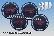 STI RAYS 3d domed car wheel center cap emblems stickers decals  :: Pink/Silver logo/black background ::