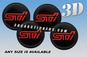 STI 3d domed car wheel center cap emblems stickers decals  :: Red logo/black background ::