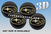 SUBARU 3d domed car wheel center cap emblems stickers decals  :: Gold logo/black background :: ― Online shop 3D wheel center caps