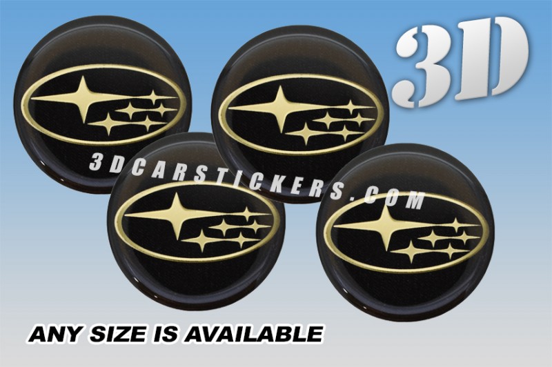 SUBARU 3d domed car wheel center cap emblems stickers decals  :: Gold logo/black background ::