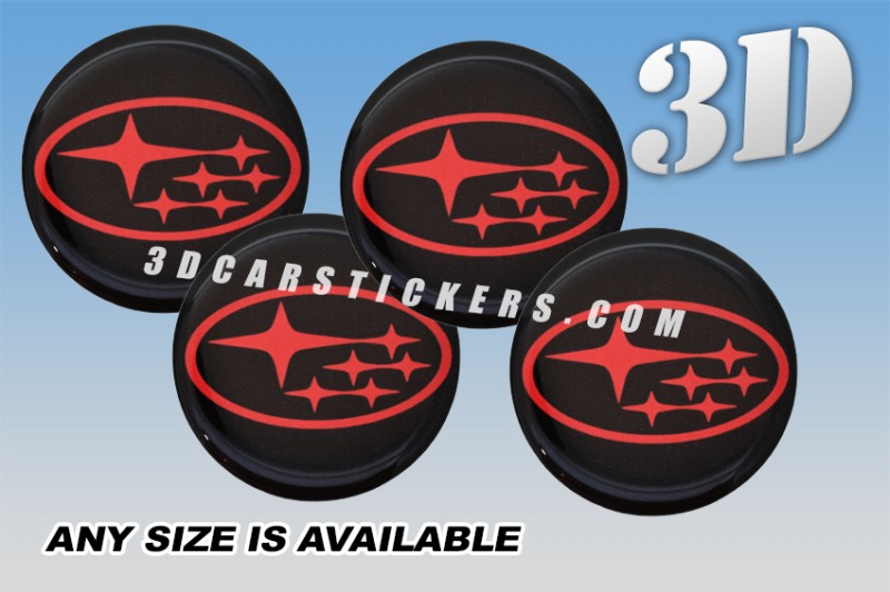 SUBARU 3d domed car wheel center cap emblems stickers decals  :: Red logo/black background ::