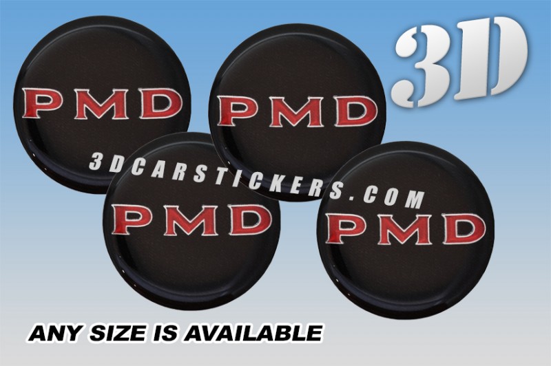 PMD 3d domed car wheel center cap emblems stickers decals  :: Red logo/black background ::