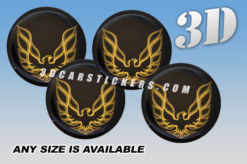 PONTIAC FIREBIRD 3d domed car wheel center cap emblems stickers decals  :: Gold logo/black background ::